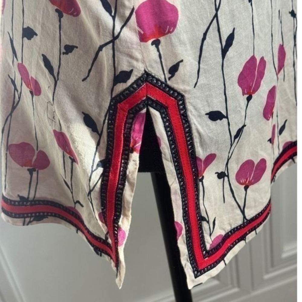 Tory Burch Pink Floral Print Cotton Tunic Top Long Sleeve Blouse - Picture 5 of 11